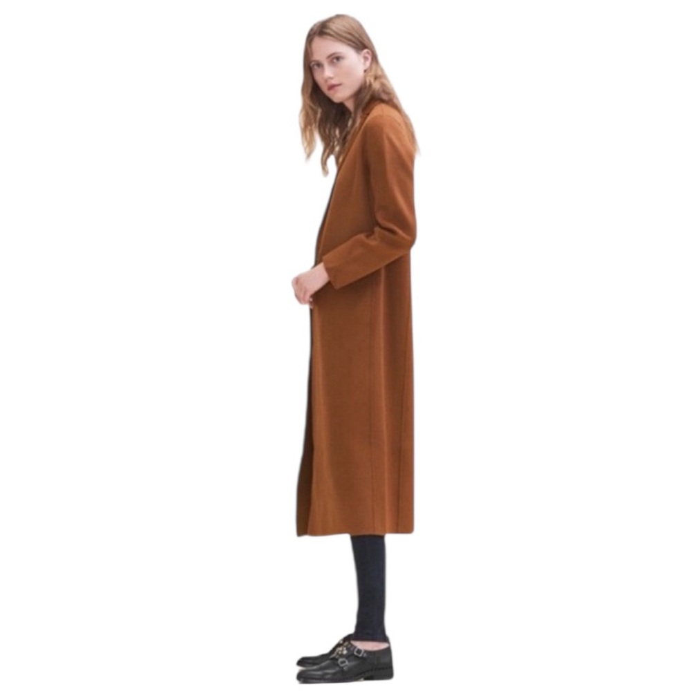 🤎 𝐌𝐀𝐉𝐄 Galaxie Wool Blend Long Coat Camel/Tobacco - Picture 2 of 11